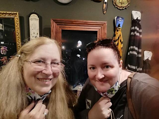 Susan and daughter at Cloak and Wand Shop at Mystic Village Shops, Mystic, CT